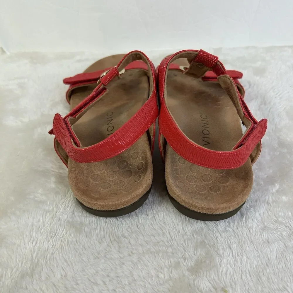 Vionic Farra II Sandal Womens Size 7.5 Red Leather Gold Medallions